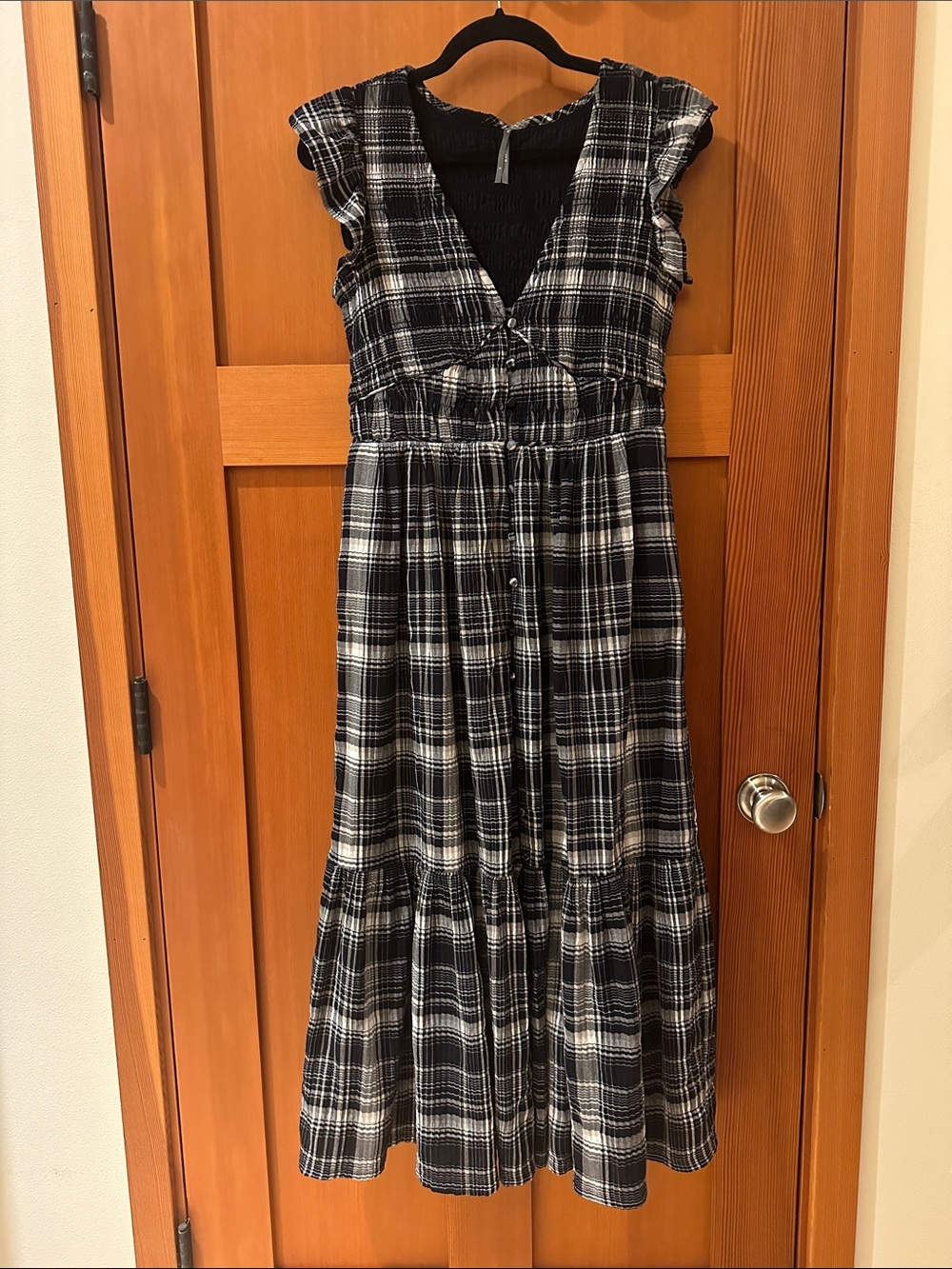 Anthropologie Black and White Plaid Maxi Dress